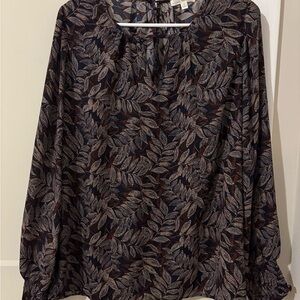 Nine Britton Black Relaxed Blouse with Leaf Pattern